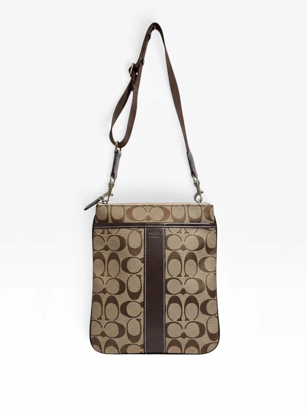 Coach Signature Stripe Crossbody Bag Brown & Tan